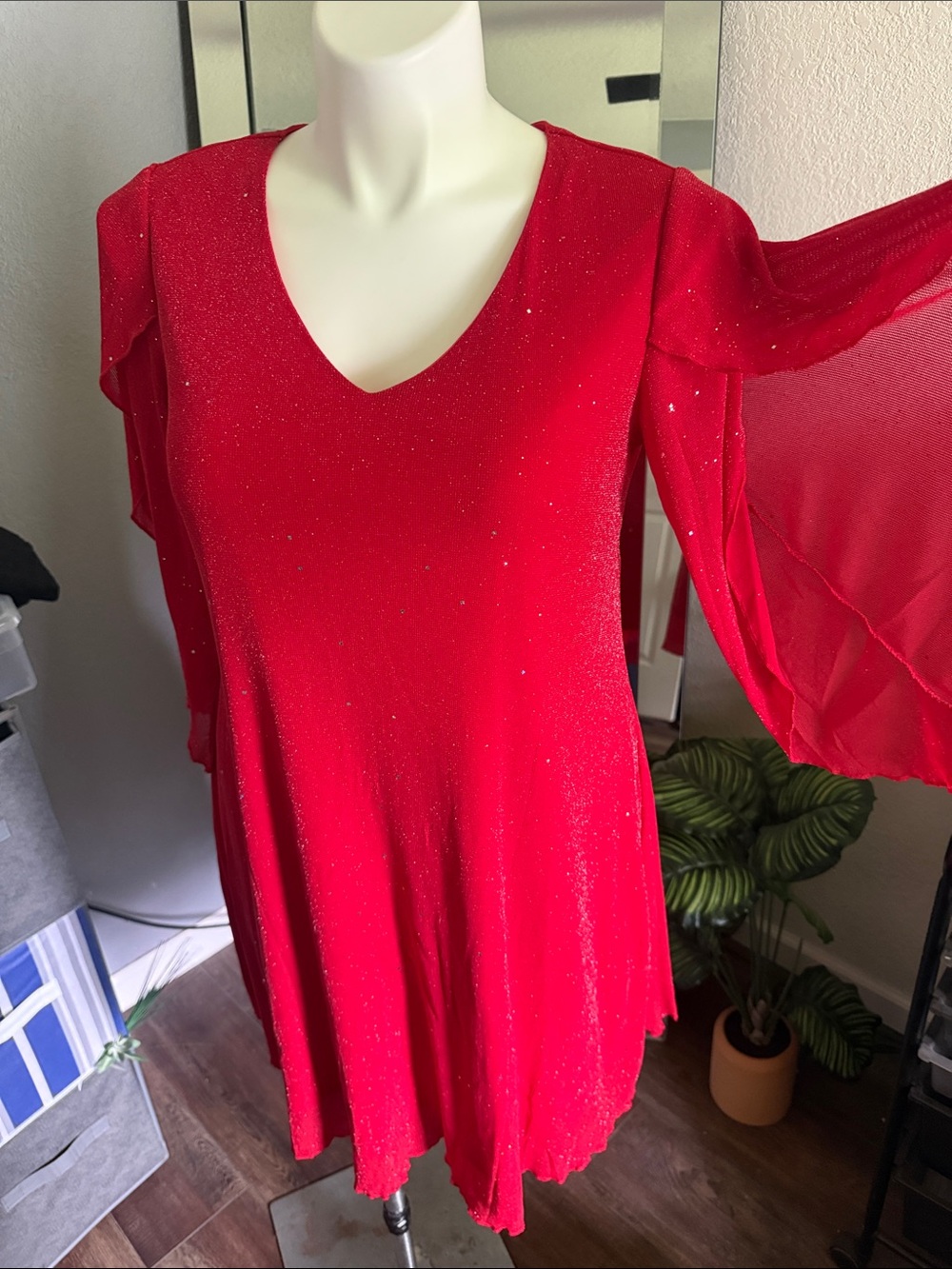 Red Mini Dress with Flutter Sleeves - Unbranded